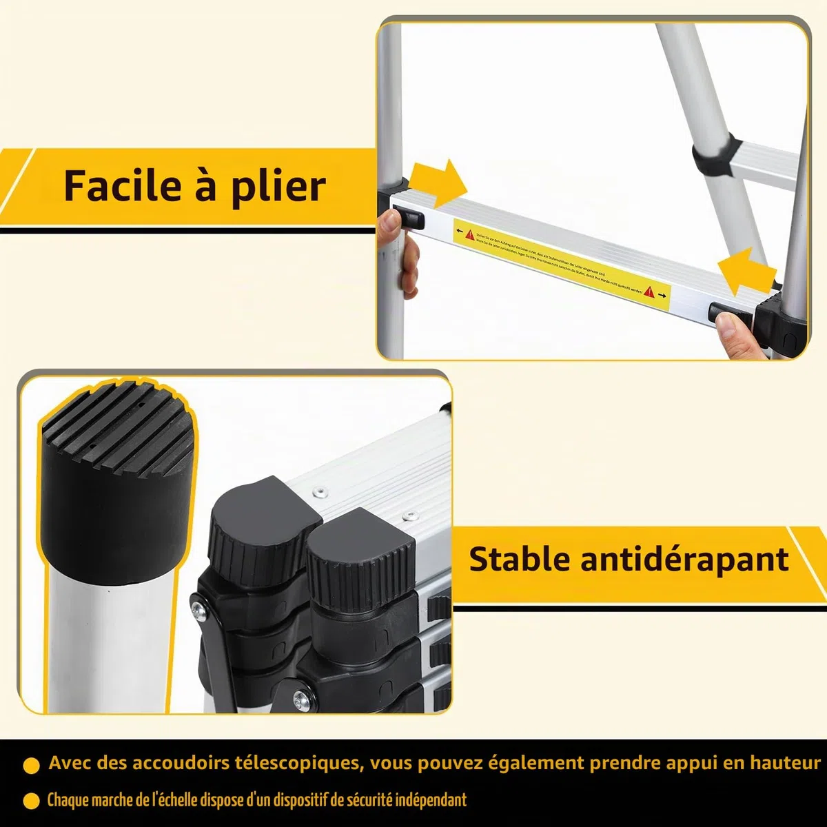 Échelle télescopique Pliante - 1,7 m + 2,0 m - en Aluminium - Cadre A - 5 + 6 échelons - Antidérapante - Charge maximale : 150 kg