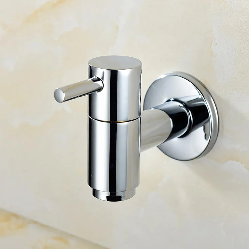 Robinet mural en laiton chromé pour jardin, balcon, lavabo, eau froide, salle de bain, buanderie