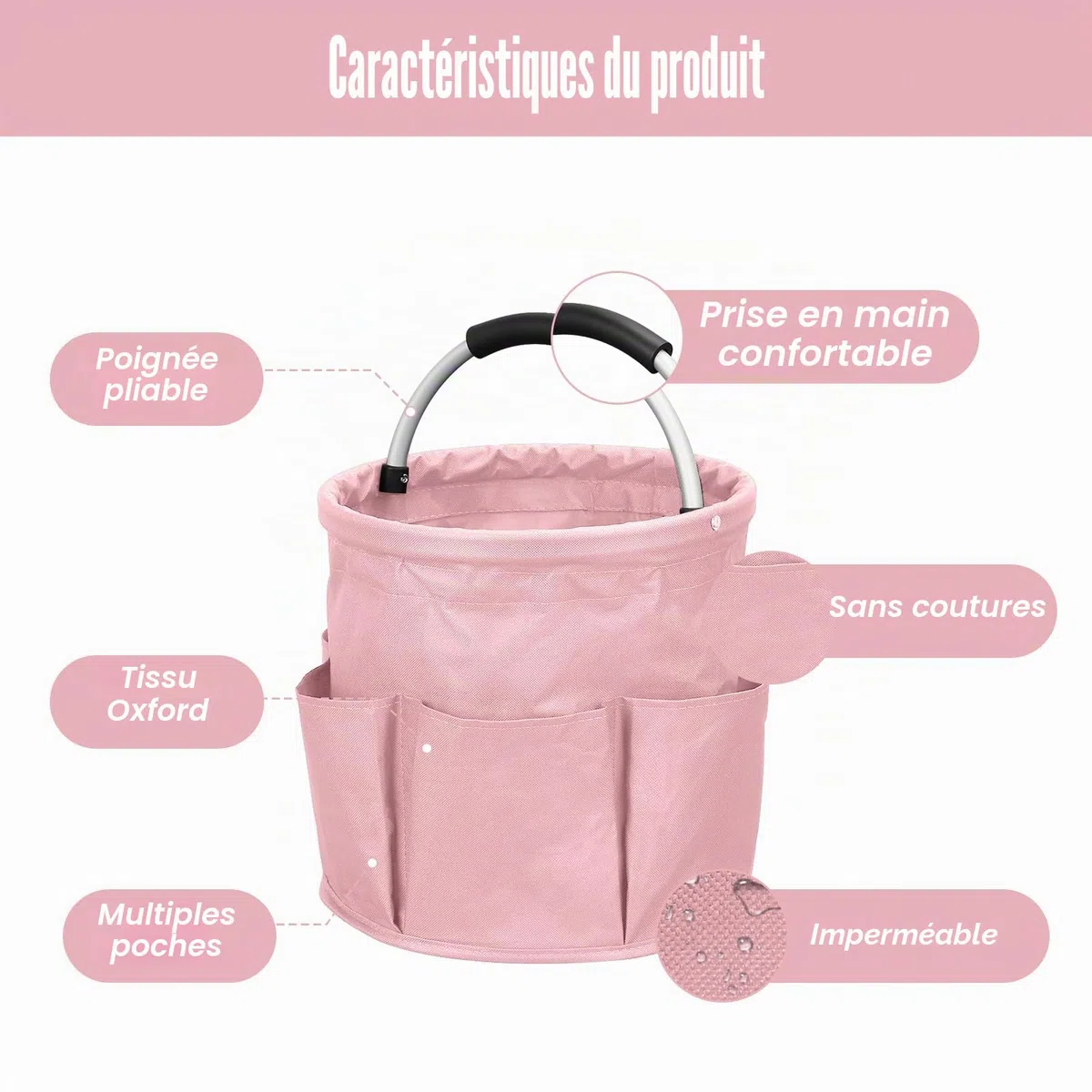 17L Panier pour Produit de Nettoyage, Organisateur de Nettoyage, Panier de Nettoyage avec Poignée et Multi-Poches, Oxford 600D Rangement Produits Menagers pour Jardin, Salle De Bain (Noir)