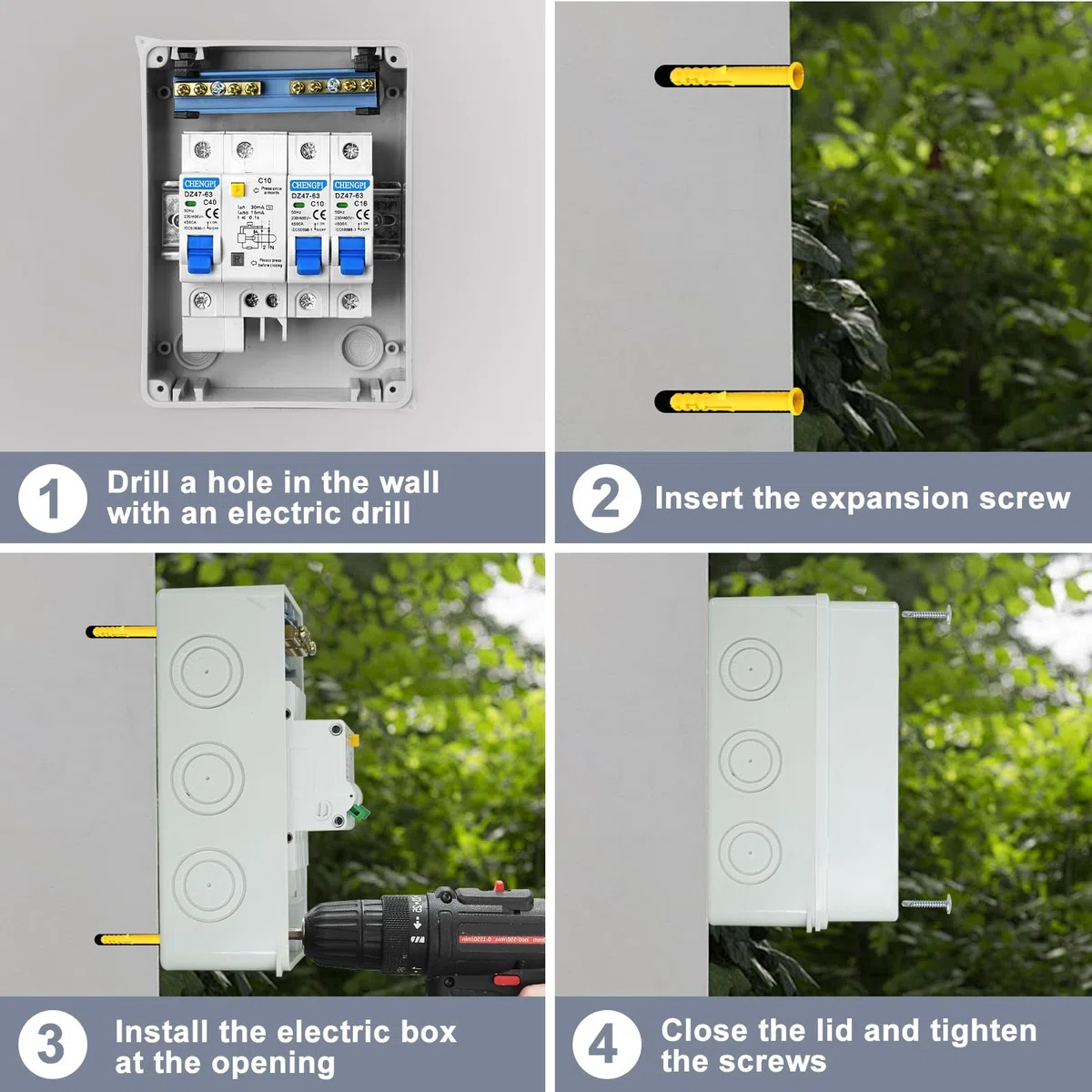 Boîte Coffret Electrique Etanche,Boîtier de Distribution avec Rangée de Cuivre,Disjoncteurs électriques 40A CA,Sectionneur 10A+16A CA pour Maison/Bureau,Montage sur Rail 35mm