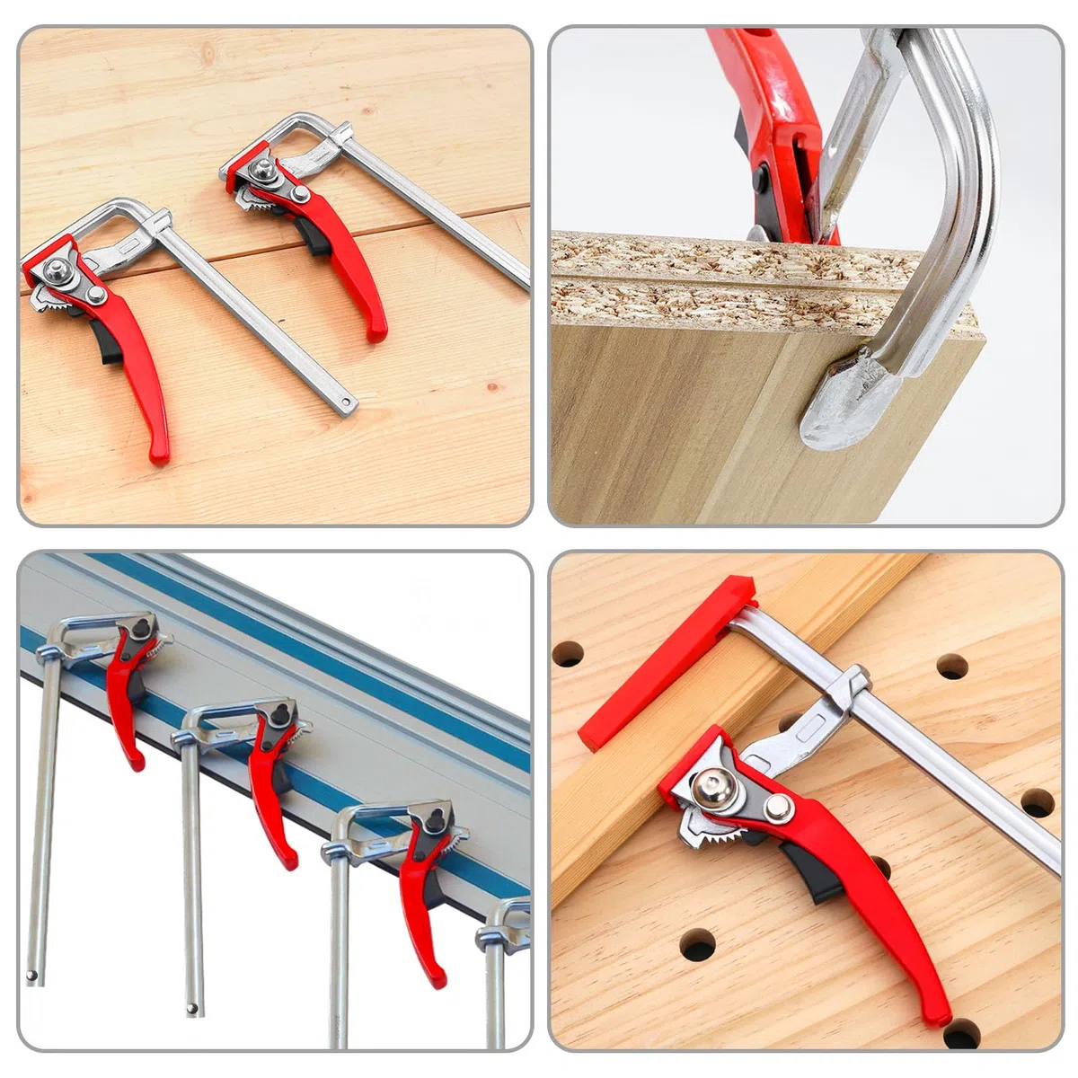Lot de 2 serre-joints à levier avec poignée à levier, serre-joint de table en acier, pince de table fixe avec mécanisme coulissant, virole à blocage rapide avec capacité de 160 mm et profondeur de