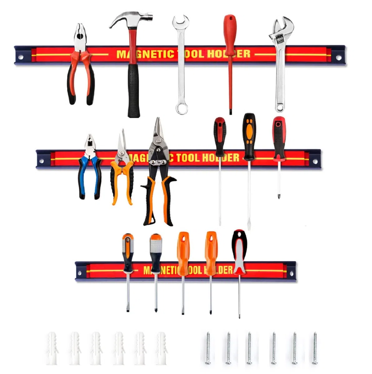 GIANTEX Lot de 3 Barres Magnétiques pour Outils, Barre Aimantée Puissant, Porte-Outils Mural pour Maison Garage Atelier (Lot de 3, Différentes Tailles)