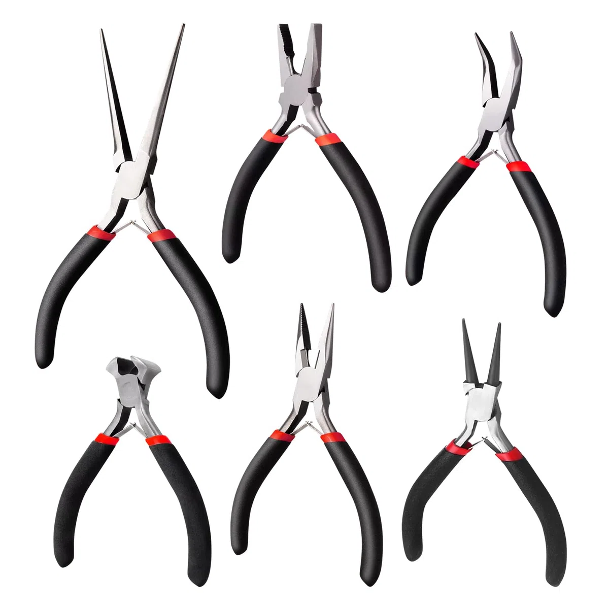 6 pièces mini set de pinces avec sac, contient des pinces pointues et rondes, arc et fil d'acier, pour bricoleurs et enseignants