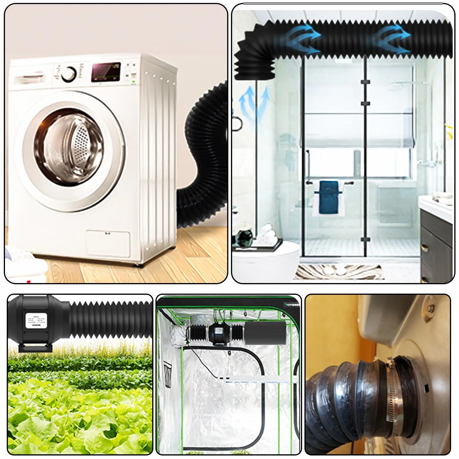 Tuyau d'évacuation 125 mm Longueur 6 m Noir Gaine Ventilation en Aluminium Tuyau D'évacuation D'air avec 2 Colliers de Serrage en Acier pour Climatisation Déshumidificateur Extracteur