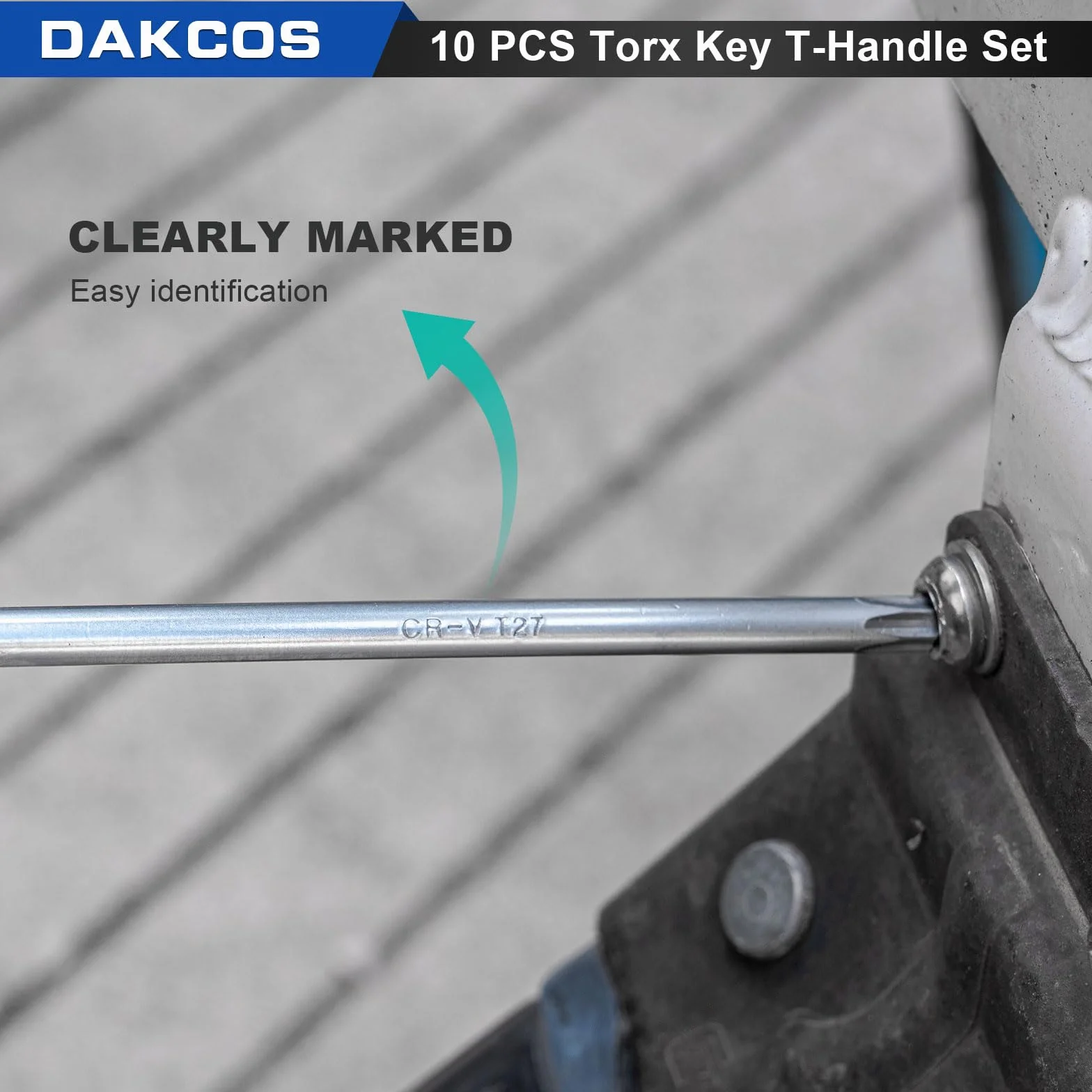 DAKCOS 10 pcs Jeu de clés Allen Torx avec poignée en T Clés mâles Torx avec trou frontal pour Vis TORX femelles T9-T50, Cr-V