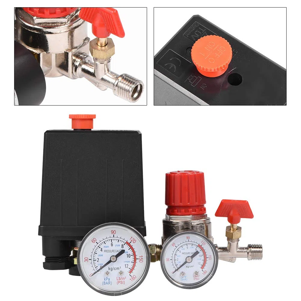 Artillery Commande de Compresseur D'air, Régulateur commutateur de Pression pour Pressostat Compresseur d'air de Petite Taille avec Manomètres pour une Décompression Rapide