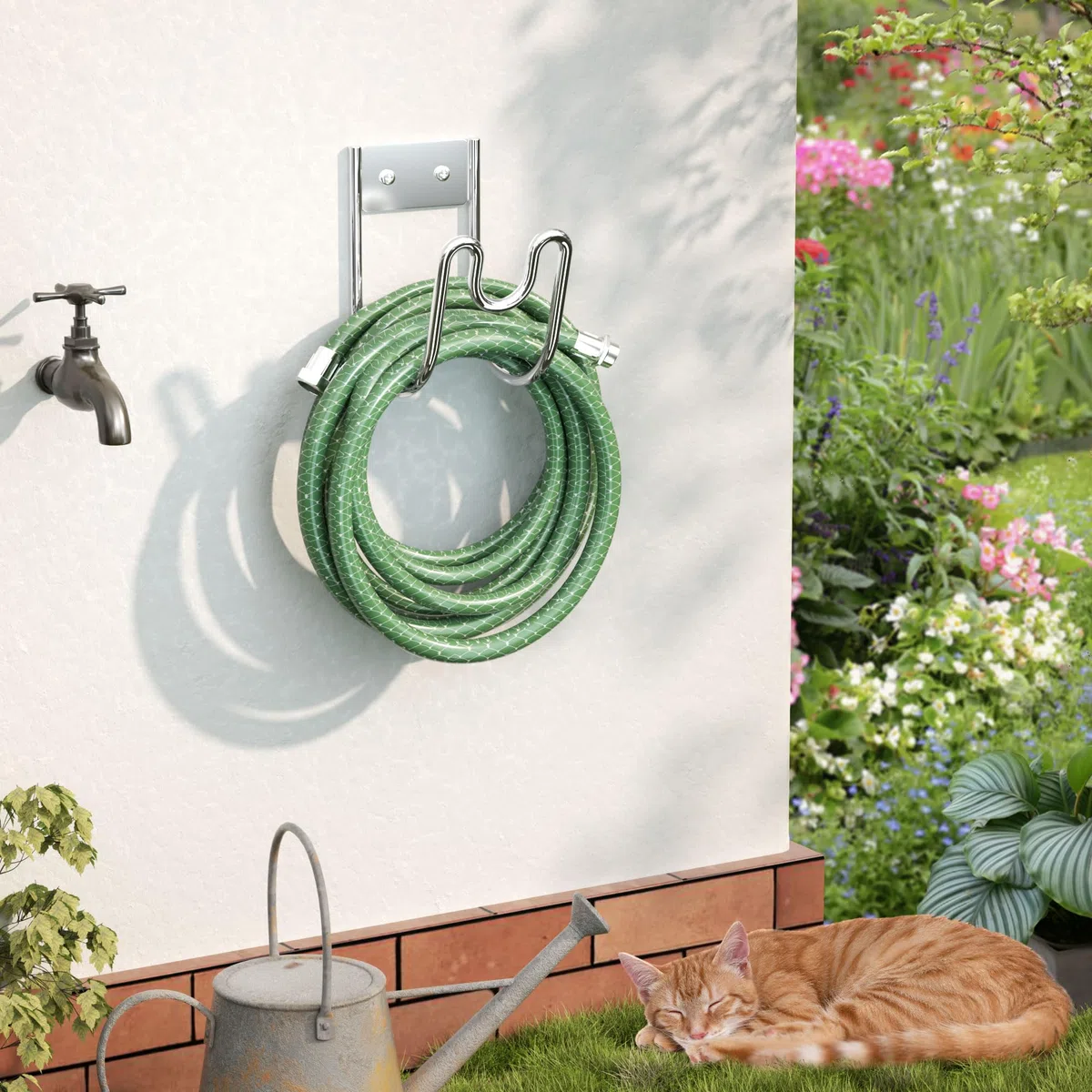 Support de Tuyau en Acier Inoxydable 304 : Support Mural pour Tuyau d’Arrosage – Porte-Tuyau pour Tuyau d’Eau, Rallonge Électrique et Tuyau d’Aspirateur | 1 Pièce