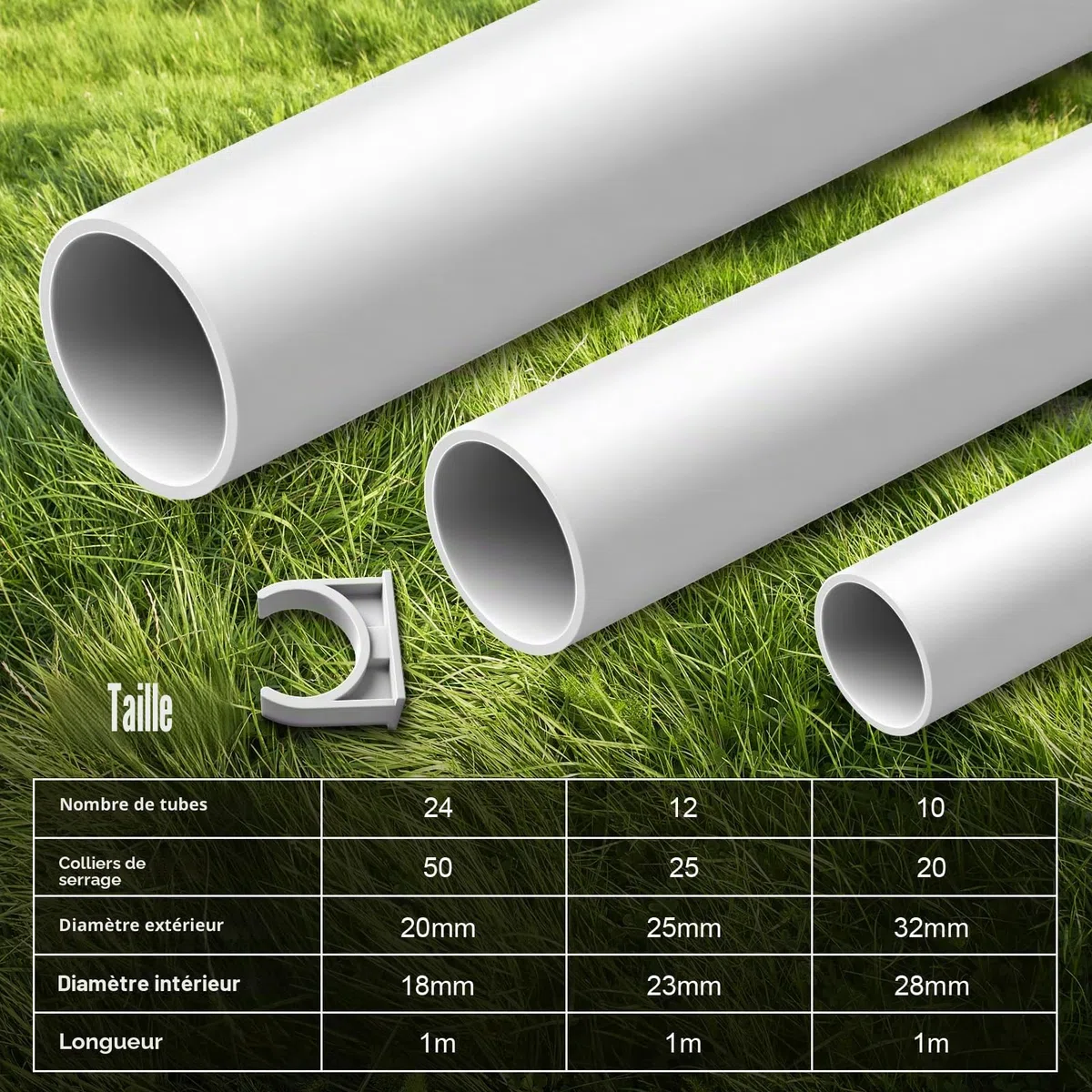 Tube d'installation M20 - Tube vide en PVC rigide de 24 m pour câble électrique - Difficilement inflammable - Avec 50 serre-câbles - Tube de 20 mm pour installation en saillie - Blanc