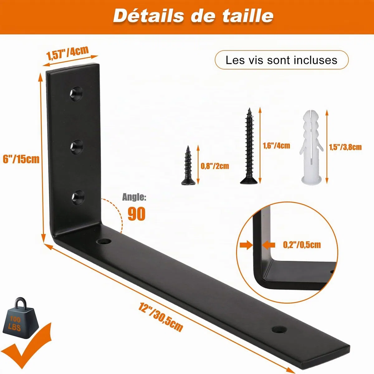 MLOQI Lot de 2 Equerre Etagere Murale, Supports Pour étagères Lourdes Industrielles, Equerre Charge Lourde, Supports en L, 5 mm d'épaisseur avec Vis (30 cm)