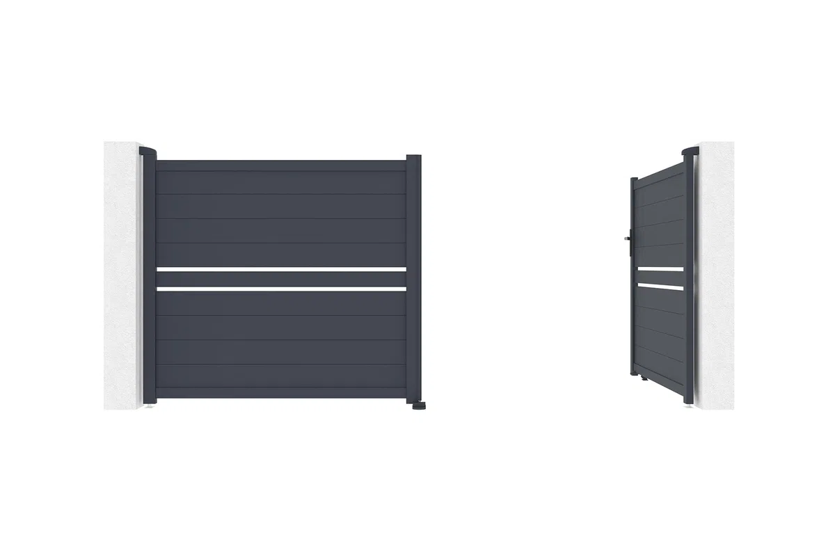 Casanoov Portail Battant CIMONE 3,5x1,60m Aluminium Gris Anthracite – Portail Double Battant Semi-Ajouré – Robuste Inoxydable Résistant Intempéries – Montage Facile Clôture Jardin Sécurisée 350x158cm