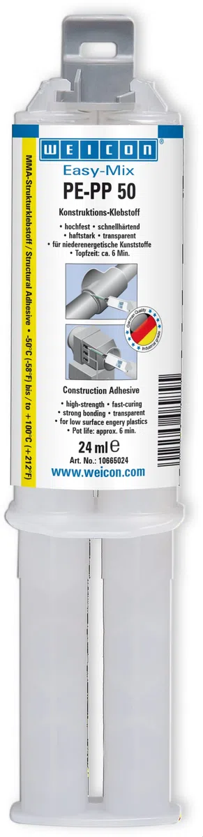 WEICON Easy-Mix PE-PP 50, Colle plastique 2 composants pour plastiques, transparente, 24 ml