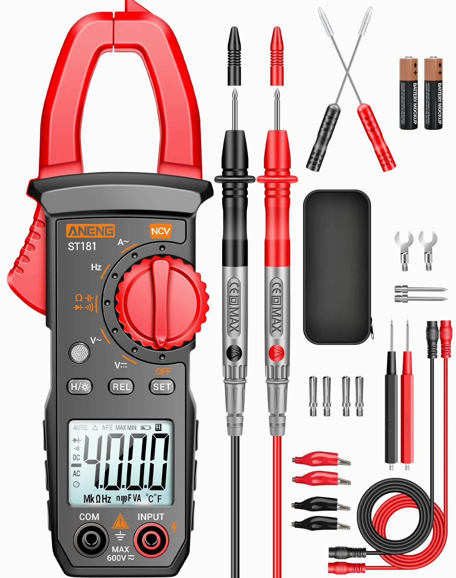 ANENG Multimètre ST181,4000 Points TRMS Pince Multimètre à Plage Automatique Avec Tension AC/DC,Courant AC,Résistance,Capacité,Continuité,Détection De Tension Sans Contact,Diodes,Outils électriques