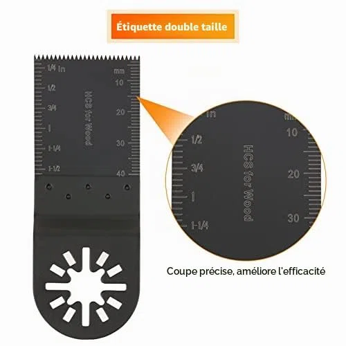 20 pcs 34mm Outil Multifonction Lames Lame Oscillante, lames skill multifonctions en Acier au Carbone, Marqueurs de profondeur intégrés, DIY pour Scier Couper Racler Façonner Polir