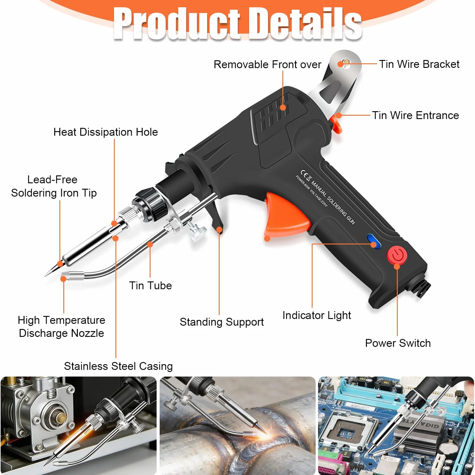 Qivine Electrique Pistolet a Souder Metal 60W, Portatif Fer à Souder avec Fil de Soudage, Kit Soudure Electronique Industriel pour le Soudage de Circuits Imprimés, la Maintenance Électrique