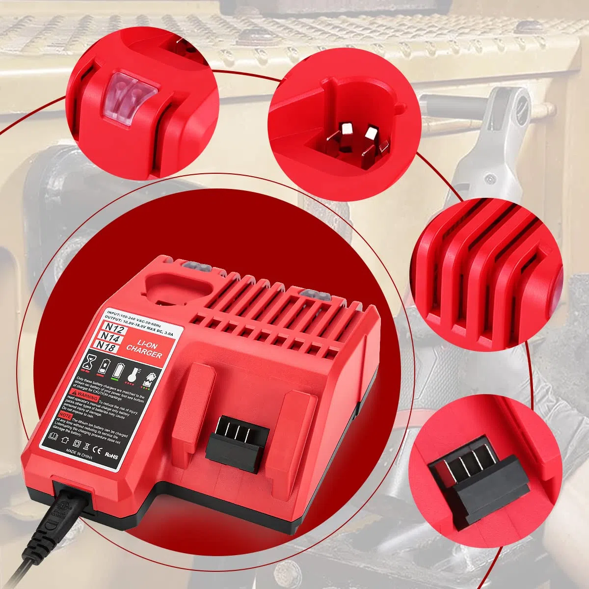 Chargeur de Remplacement 12-18V Milwaukee N-18-18C MIL-N-18-CH01 | N-18-18C MIL-N-18-CH01 48-59-1812 N14