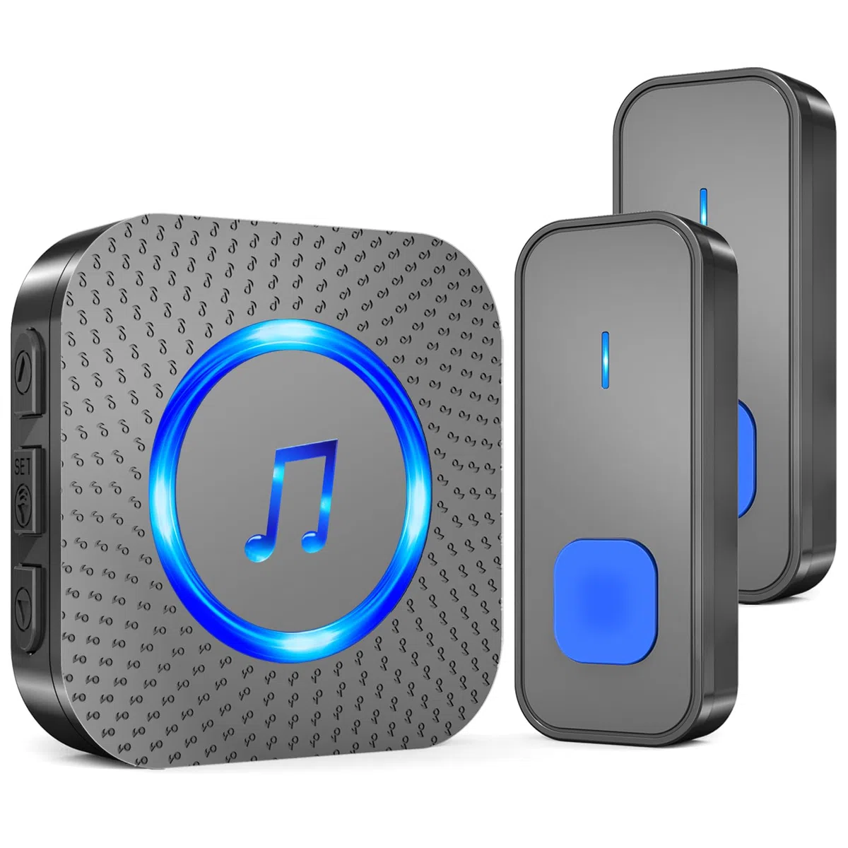 SURFOU Sonnette de porte électrique sans fil étanche avec récepteur enfichable, fonctionne à piles à 0,4 m de long avec 55 mélodies, 5 volumes, flash LED, noir