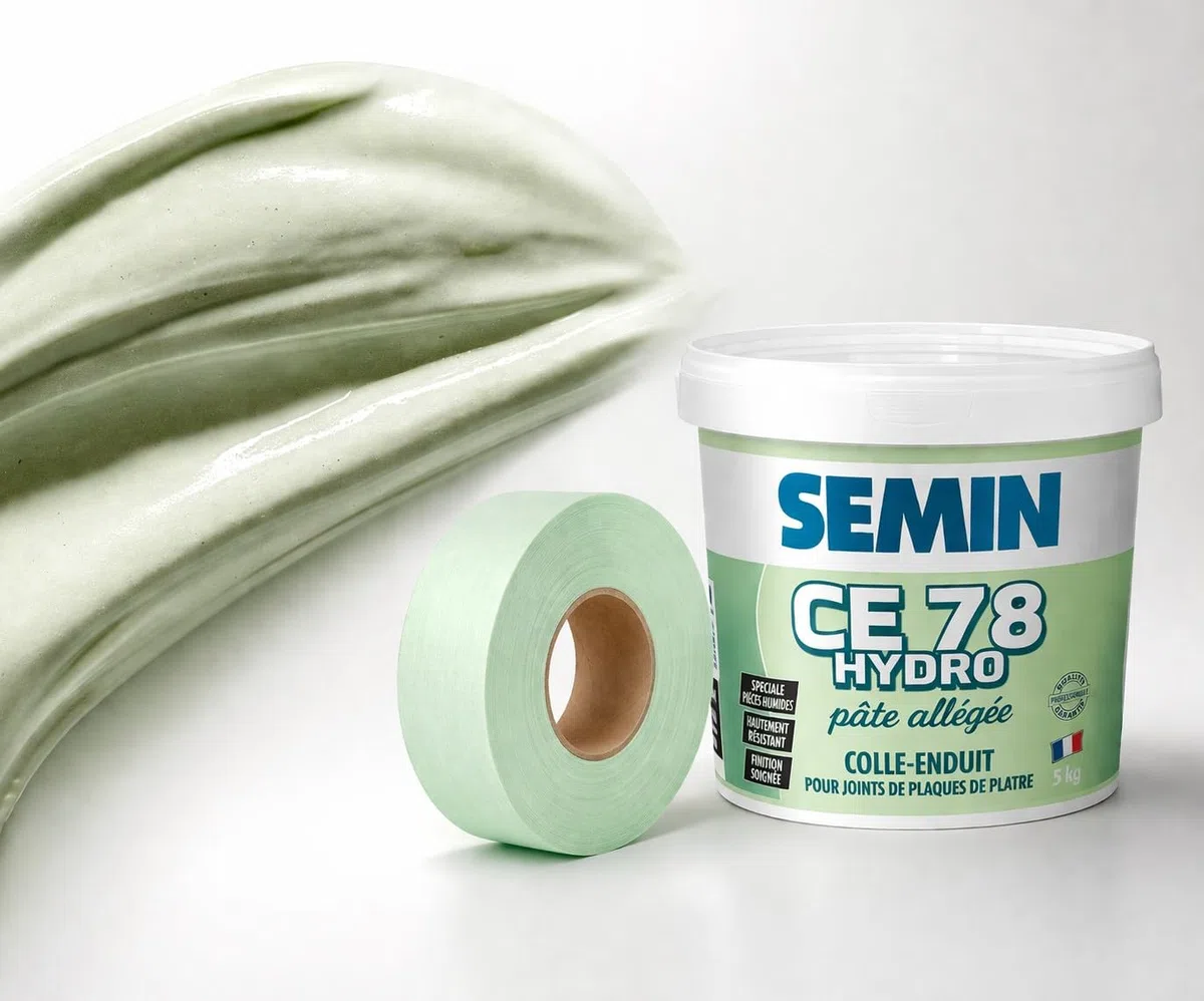 SEMIN Enduit pièce humide CE 78 Hydro 5 kg + bande à joint hydrofuge 30 m – salle de bain et cuisine – 10 m²