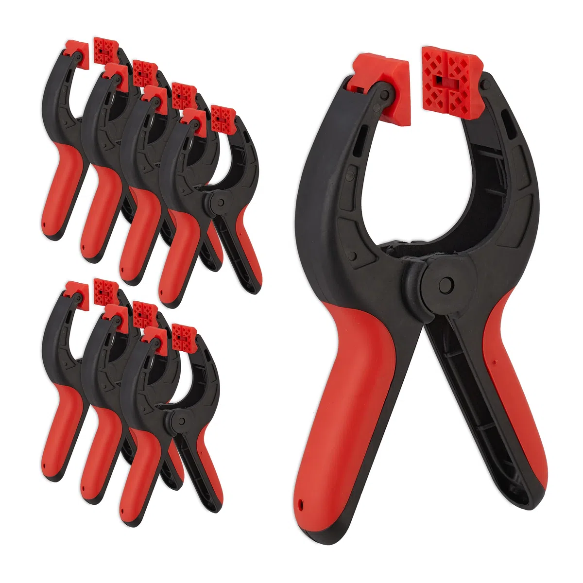 Relaxdays Lot de 8 Pinces de Serrage, écartement 7 cm, Force de Serrage 13 kg, antidérapantes, pivotantes, Noir - Rouge