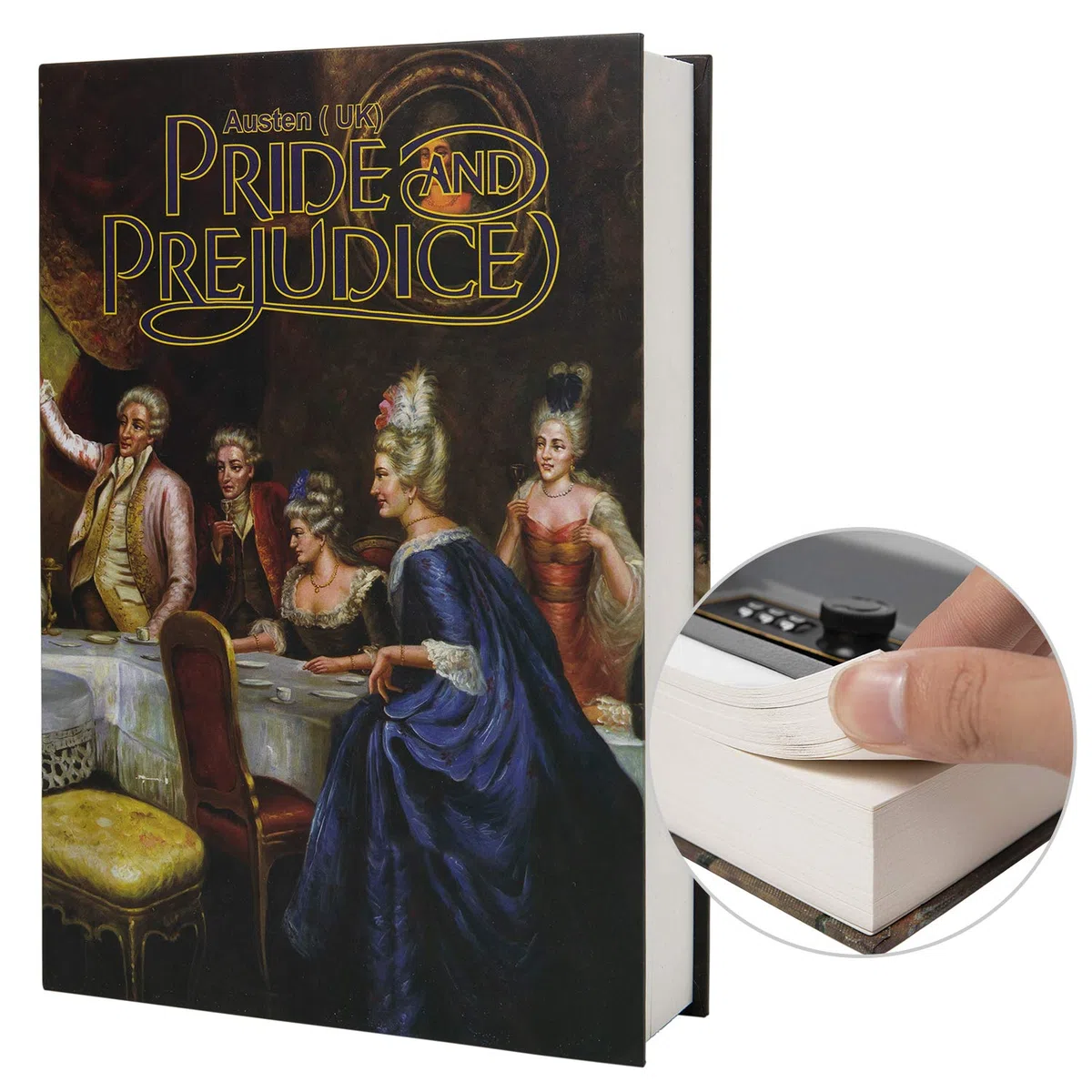 Boîte de rangement sûre de livre de détournement de papier réel, coffre-fort secret de dictionnaire avec serrure de code/clé, coffre-fort caché de livre de flip (Clé d'Orgueil et Préjugés)