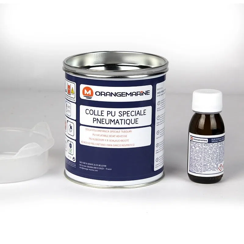 750 ml - Colle PU bi-composante Orange Marine - Réparation bâche, toile, pneumatique, bateau gonflable PVC/hypalon/néoprene - Facile à appliquer, séchage rapide, résistance à l'immersion