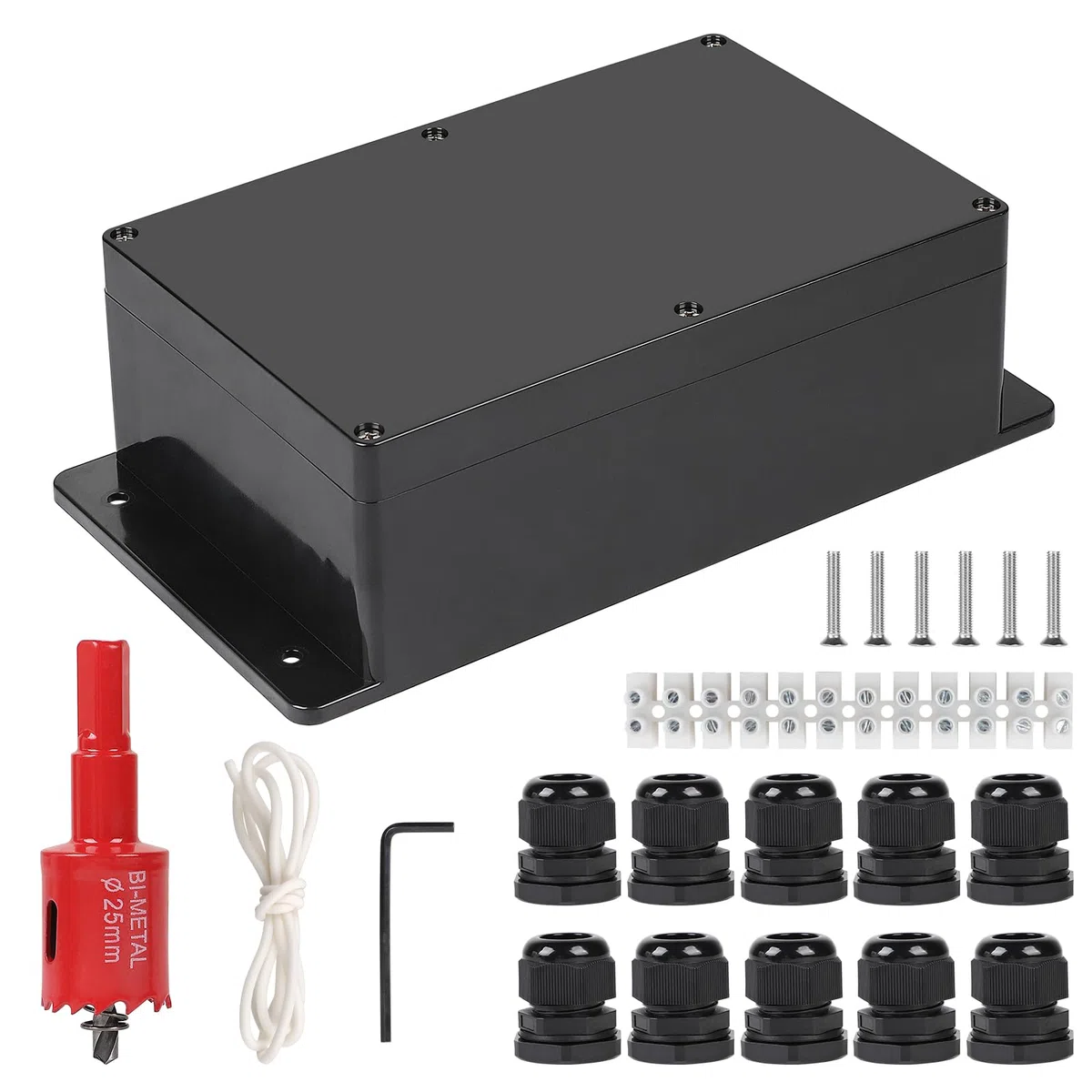 CPROSP Boîte de Dérivation Étanche Exterieur Noir, Boîte Carrée IP65, 230 x 150 x 85 mm, avec Passe Cable pour Ø6-12 mm avec Poignée de Retenue, avec Foret Métallique et Passe-Câbles