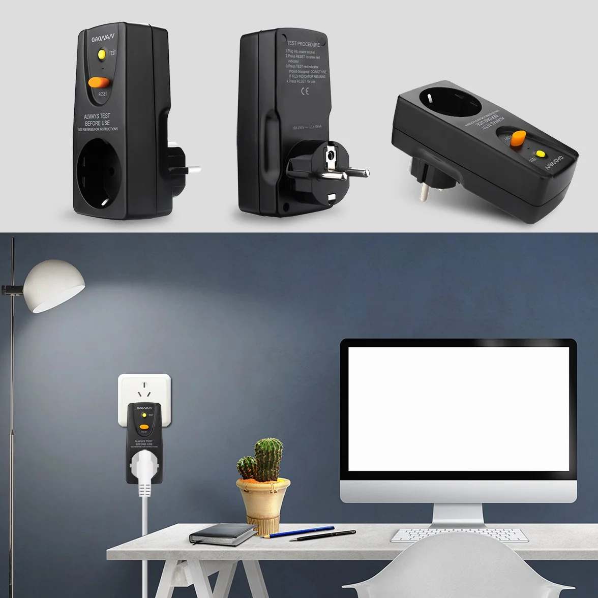 Disjoncteurs Adaptateur RCD de sécurité 16 AMP RCD Plug pour Appareils Ménagers et Outils - Noir