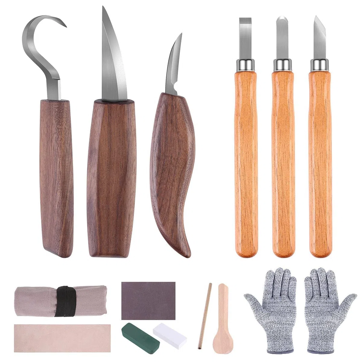 Outil de Ciseaux à Bois Kit, 14 Pièces DIY Outils de Sculpture avec Gants Résistants aux Coupures, Couteau de Sculpture pour Sculpteur, Charpentier, Amateur, Adultes
