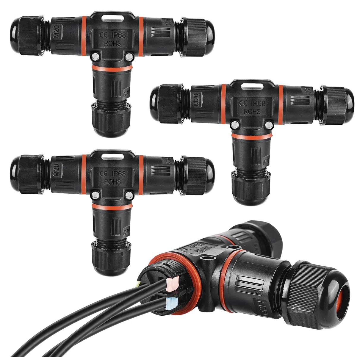 Connecteur de câble à 3 broches, IP68, boîte de jonction pour câble de terre de 3 à 12 mm de diamètre, boîte de jonction extérieure étanche, noir