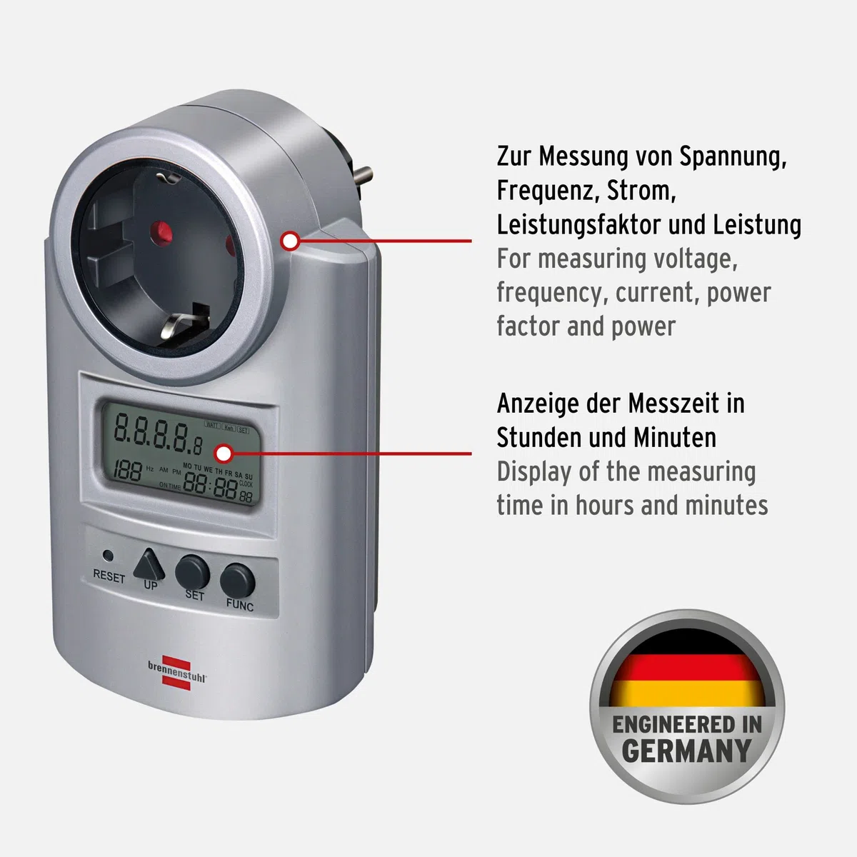 Brennenstuhl 1506600 Primera-Line PM 231 E Appareil de mesure de consommation d'énergie, 230 V, Gris, 5 m