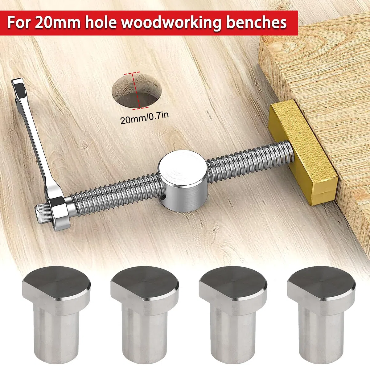 Lot de 2 Etau Etabli Avec 4 Bench Dog, Serre Joint Menuisier pour Trous de Banc de 20 mm, Pince Etau Positionnement, Clip de Bureau Réglable, Accessoire Etabli pour Fixation Rapide