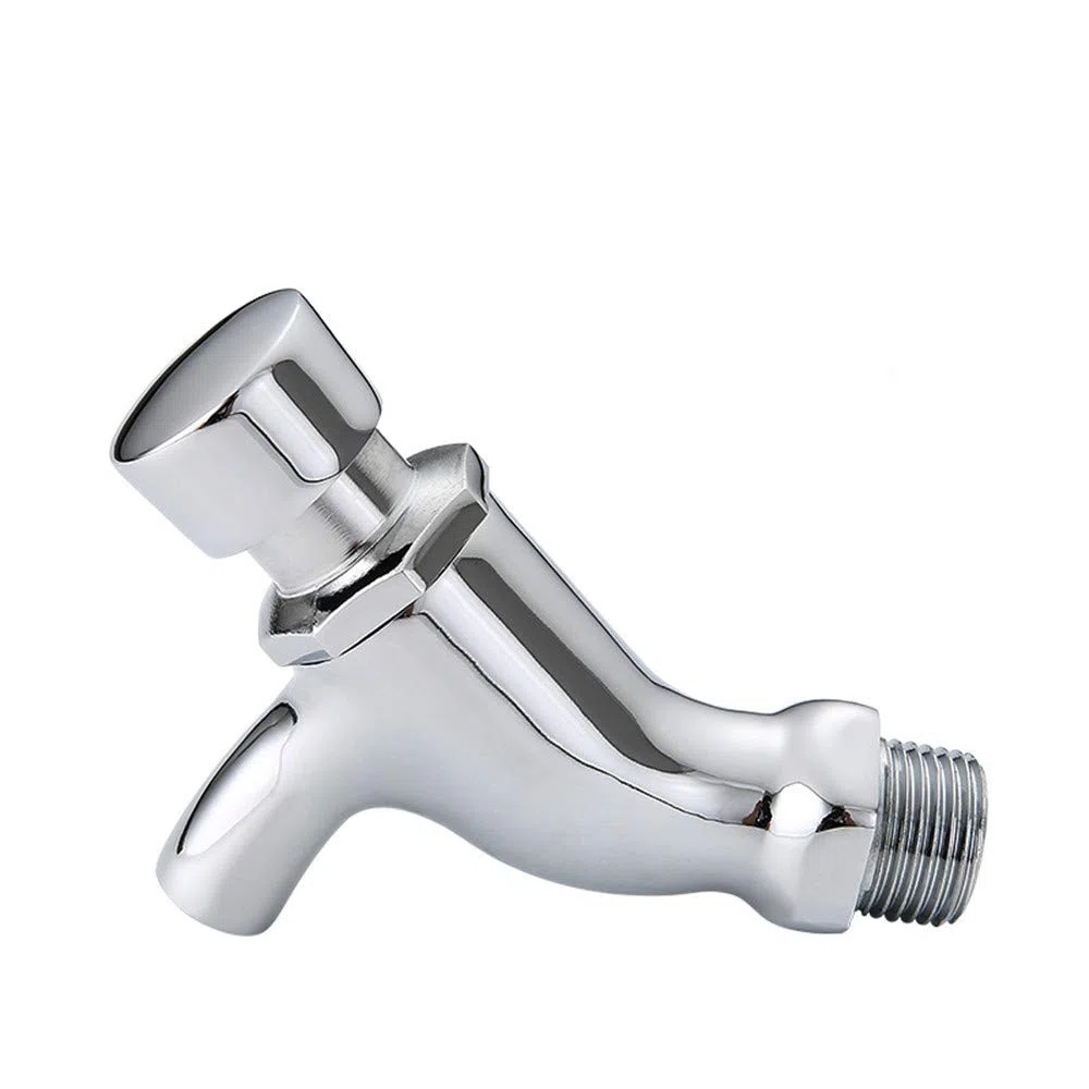 Robinet mural à un trou à fermeture automatique - Économiseur d'eau froide en cuivre - Pour toilettes publiques - Robinet de retard - Pour salle de bain, jardin, terrasse, évier - Chrome poli