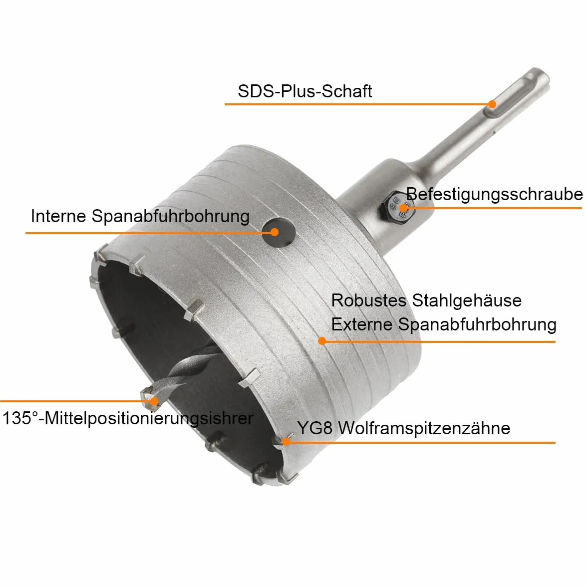 SUQIN Scie Cloche Trépan Beton Ø 105mm Avec Adaptateur SDS Plus 110 mm,Carotteuse Beton,Scie Trépan Pour Percer Des Trous Dans Les Murs En Blocs