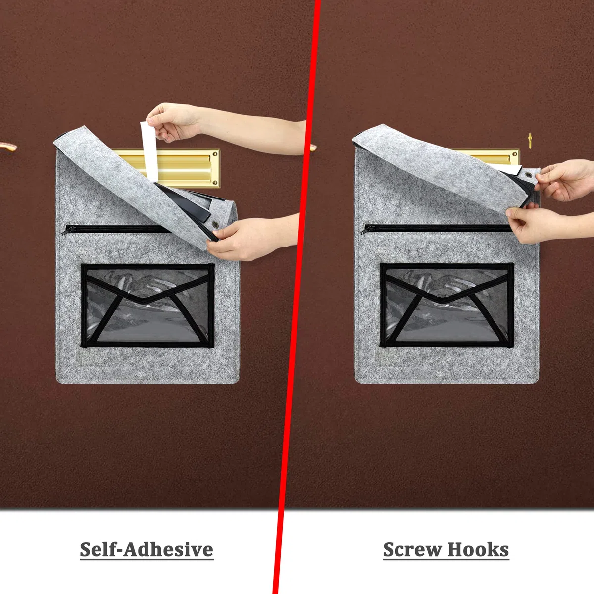 Attrape-courrier pour portes en verre UPVC, bois et métal, cage de boîte aux lettres intérieure en feutre, accessoires de quincaillerie, autocollant ou à suspendre sur des crochets à vis