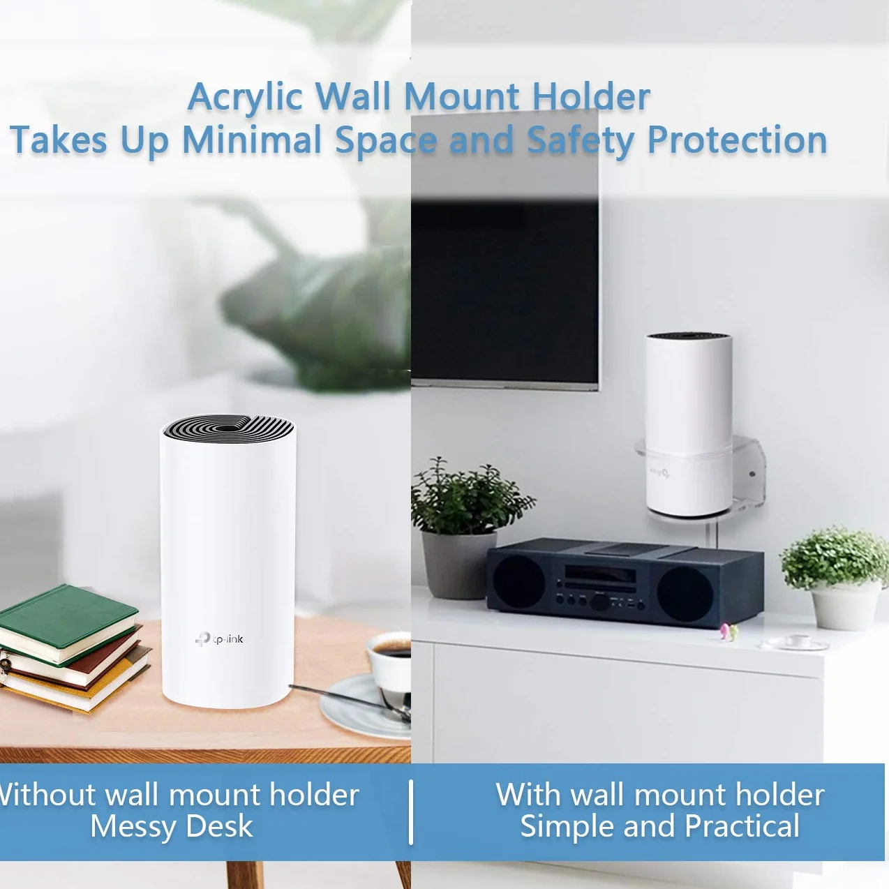 HOLACA Lot de 2 supports muraux pour système WiFi TP-Link Deco M4/E4/S4/S7/P9 pour toute la maison, support de gestion des cordons pour Deco M4 sans fils désordonnés, support mural robuste Deco M4 P9