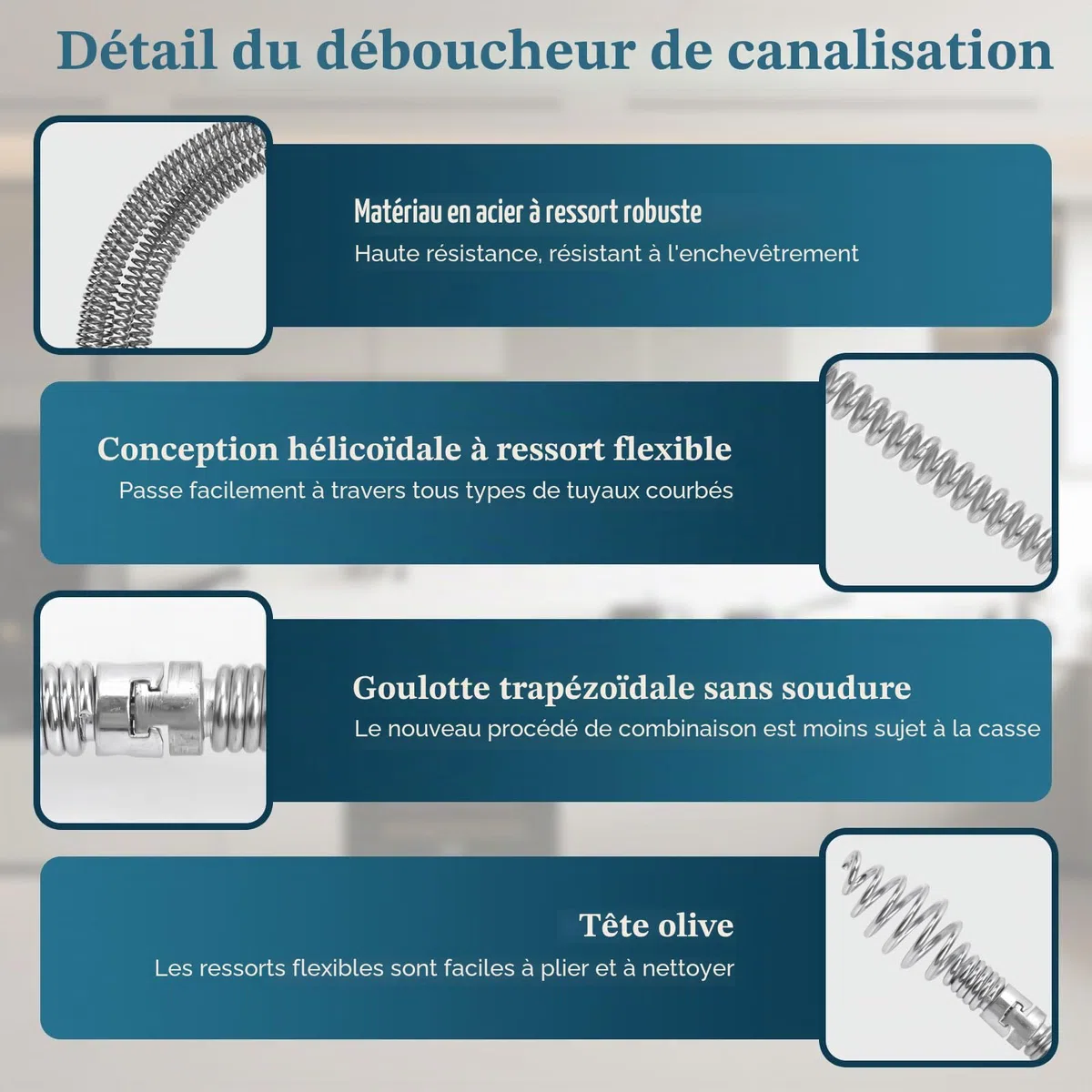 Furet Déboucheur Canalisation Kit avec 6 Têtes Industrielles | 5M Longueur, 12mm Diamètre avec Adaptateur Manuel & Électrique pour Débouchage Intensif et Nettoyage de Tuyauterie