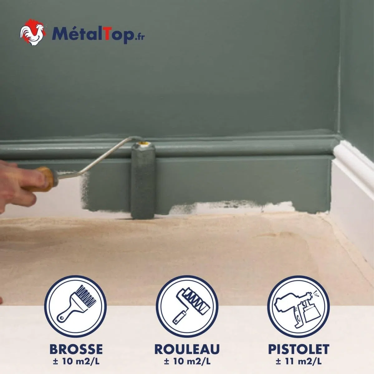 Metaltop Peinture Plinthe - Blanc pur - RAL 9010-1 L Solution idéale pour protéger et embellir vos plinthes en bois.