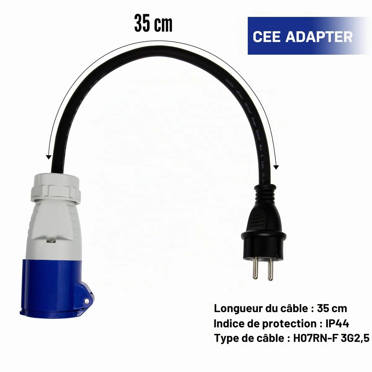 2X Adaptateur CEE - Connecteur CEE vers prise de type F - Prise de type F vers connecteur CEE - 230V 16A pour camping et camping-car