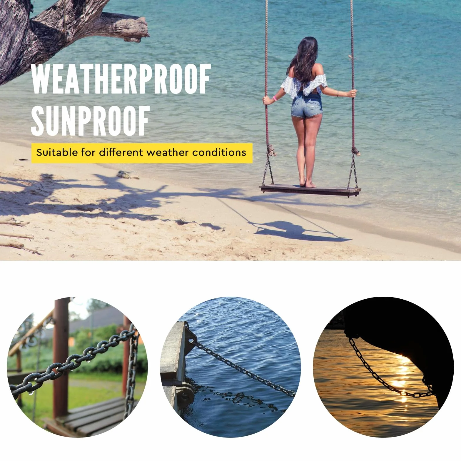 SWAWIS 6m Noir Chaine Acier au Carbone Ø 6 mm, Chainette Metal avec M6 Connecteur à Dégagement Rapide et Pince à Ressort, Chaîne Noir Électrophorétique de Surface pour Hamacs Clôtures Antivol de Vélo