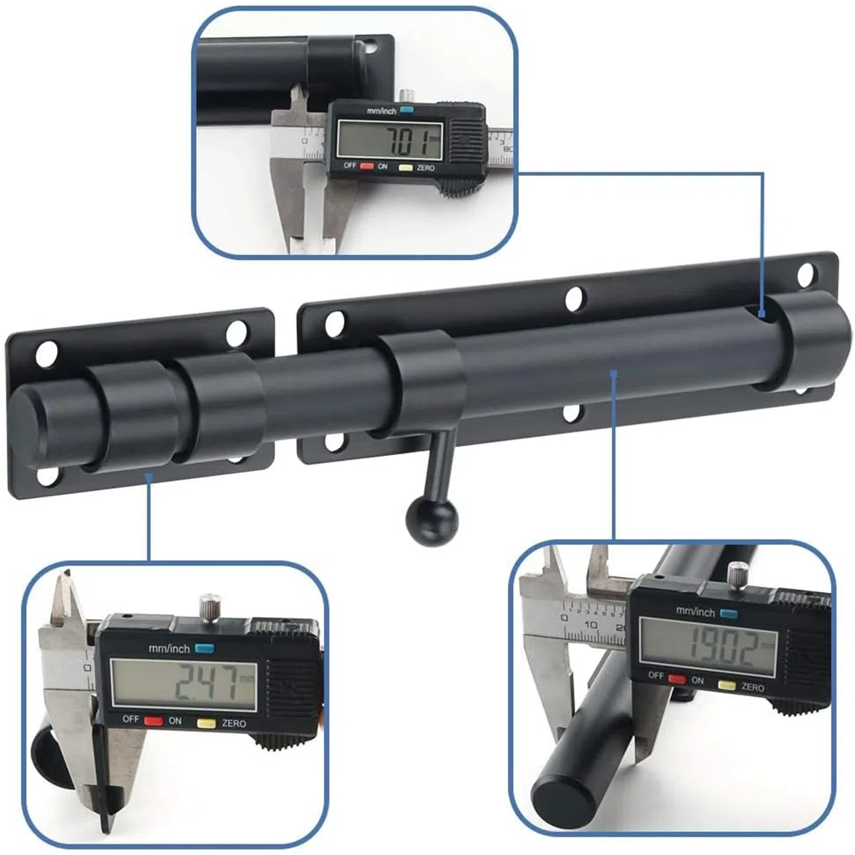 SAYAYO Loquet Porte Exterieur Verrou Porte Coulissante avec Cadenas et 4 Clés, Verrou Portail Robuste en Acier Inoxydable, 230MM Longueur, Noir Mat, EMST8100-B