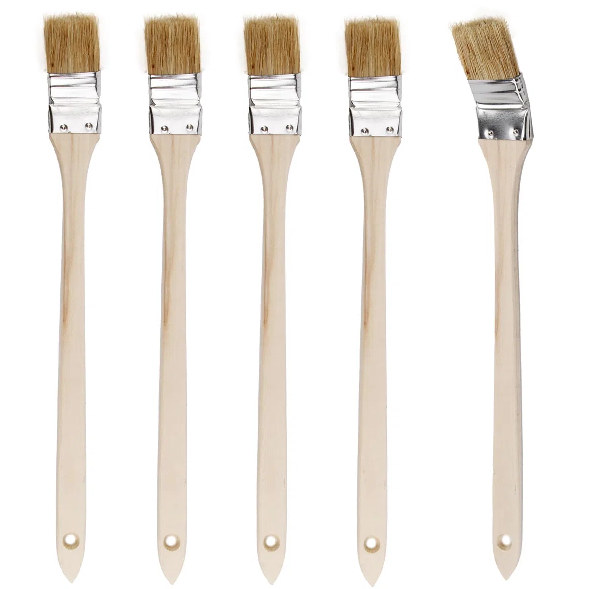 Lot de 5 pinceaux coudés de 40 mm avec long manche en bois pour radiateur pour couper et bordurer, mélange de poils synthétiques et naturels pour murs, garnitures, meubles, clôtures, zones étroites