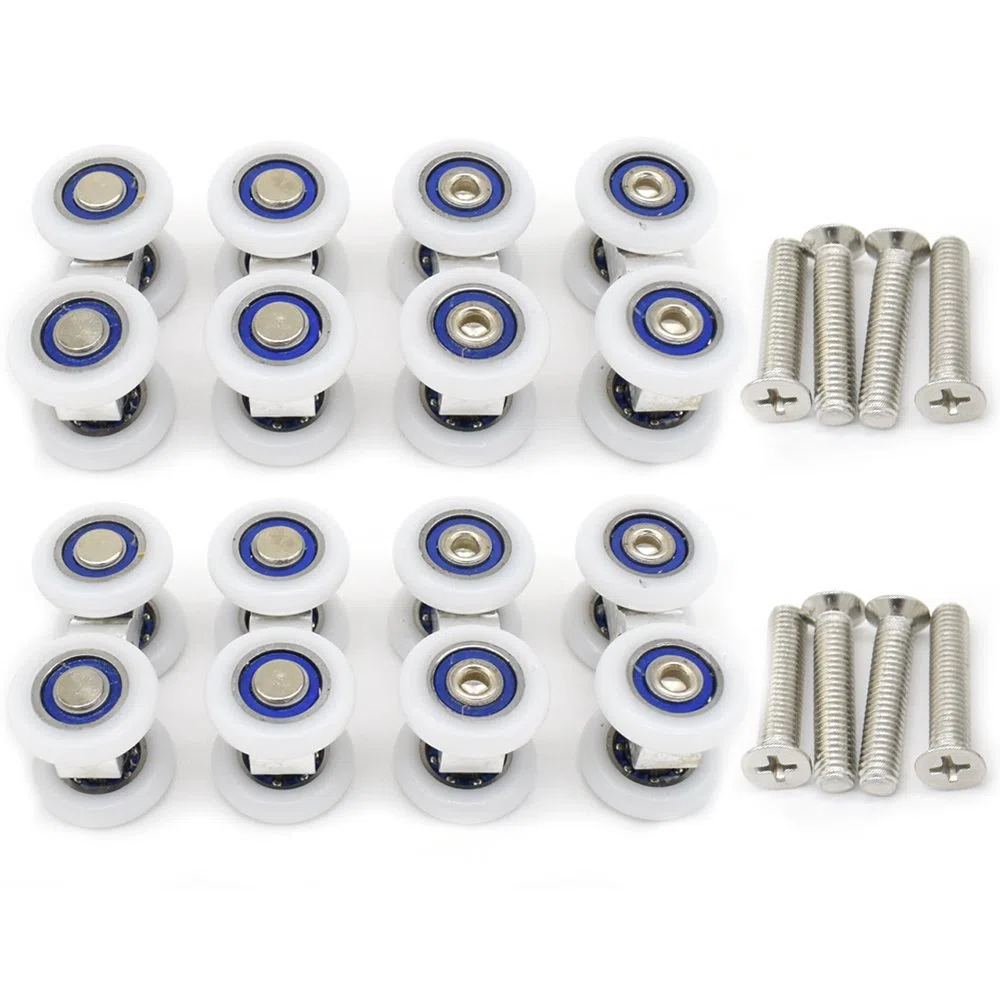 Lot de 8 petites poulies à suspendre pour porte de douche coulissante en verre à 4 voies