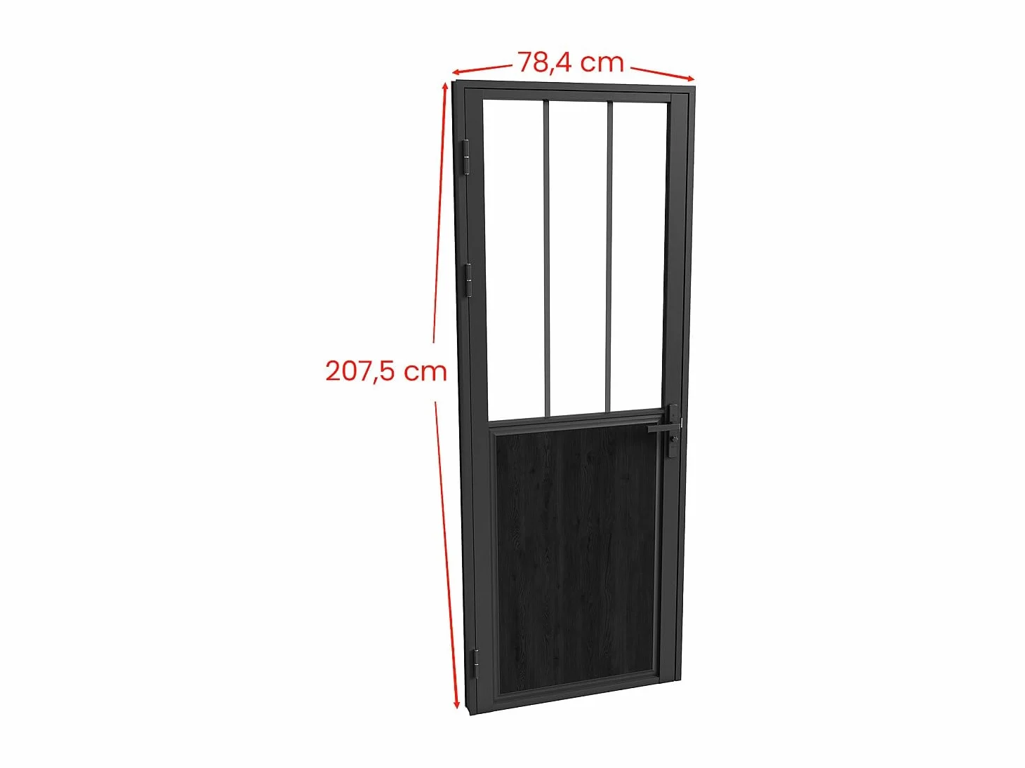 Vente-unique - Bloc porte réversible en aluminium et verre trempé style atelier - H204 x L73 cm - Noir - ERMELO