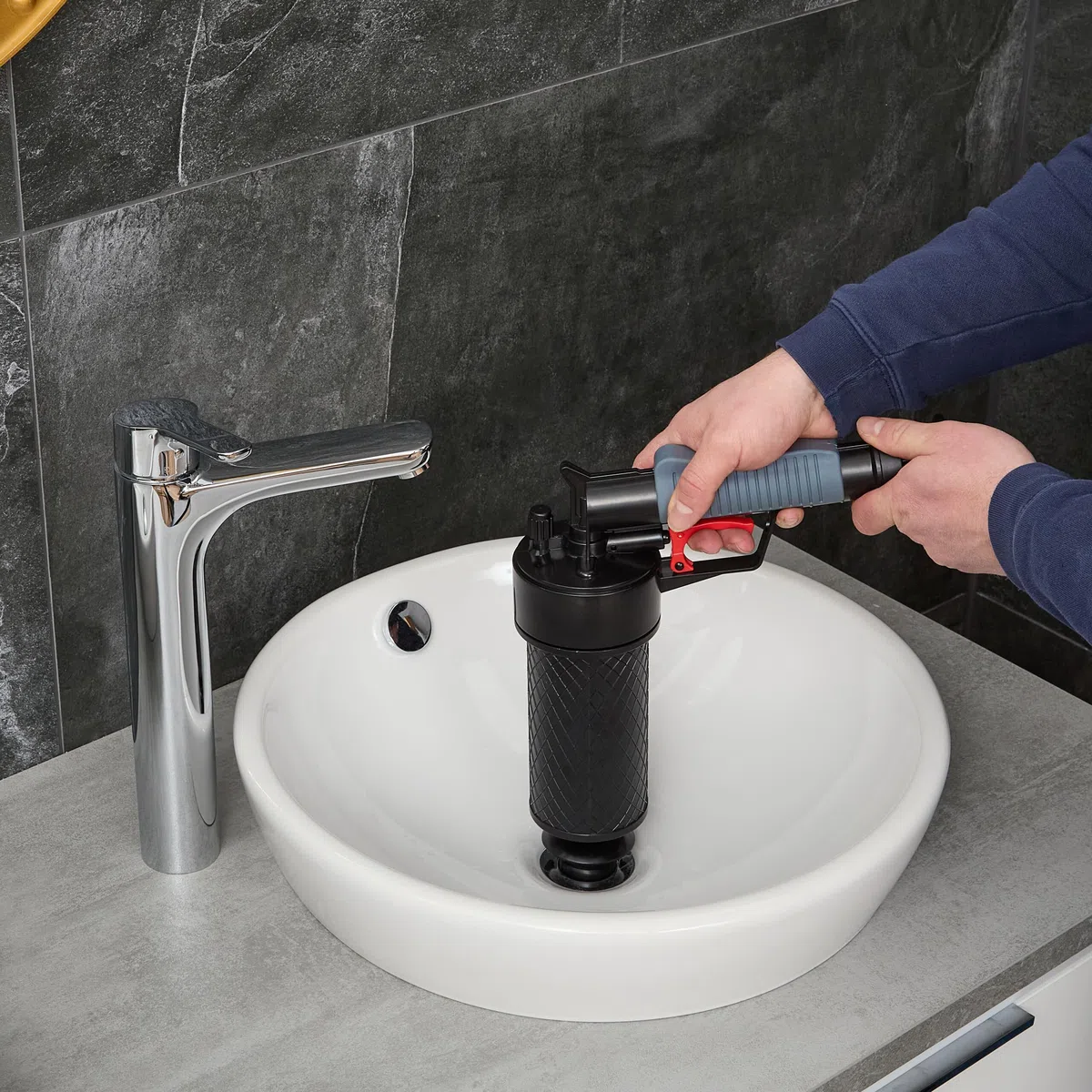 Relaxdays Pistolet déboucheur à air comprimé, 4 Embouts, pour Douche, Toilette, évier, etc., débouche canalisation, Noir