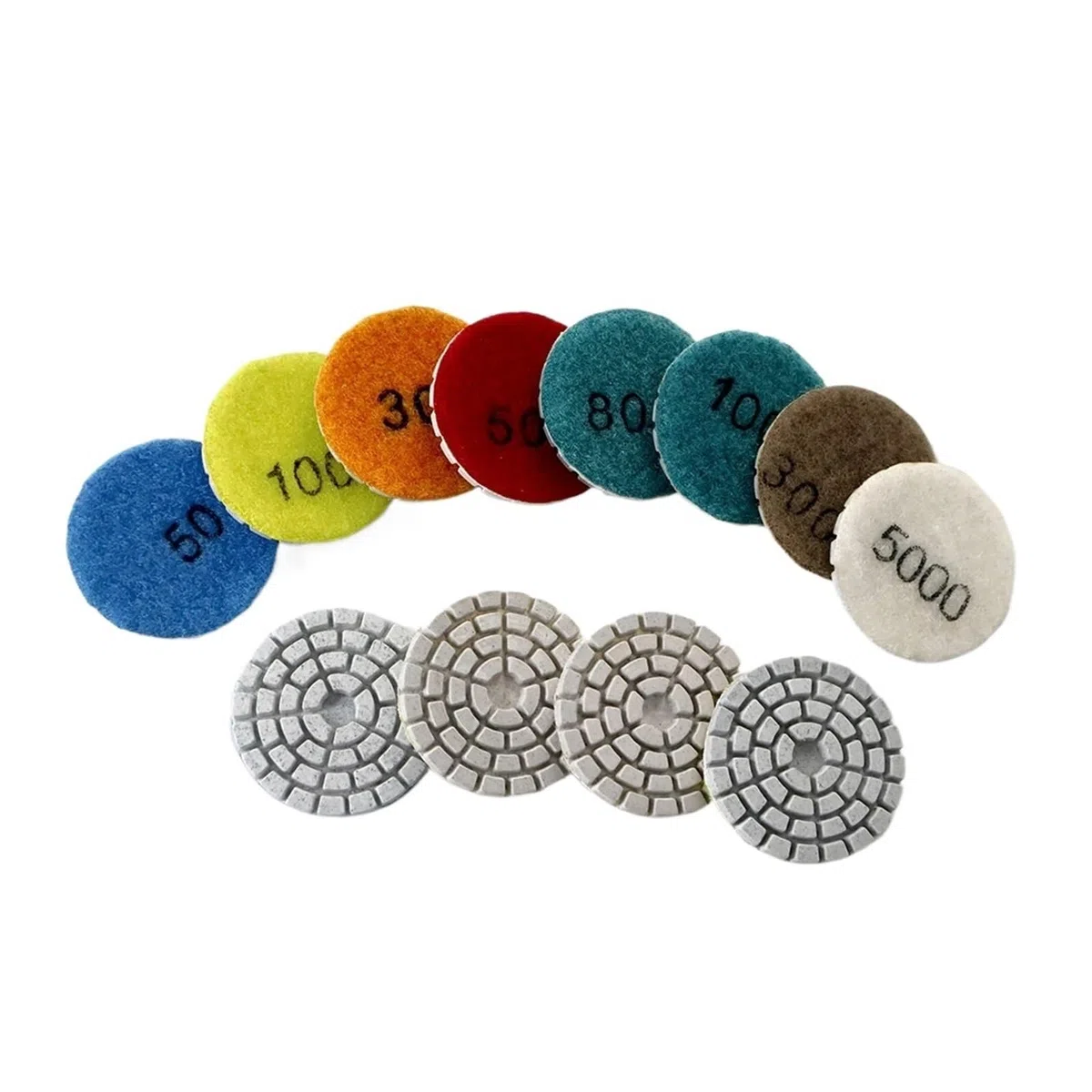 Tampon de polissage humide for résine de granit, roue Flexible for disque de marbre, 2 pouces, 50mm, 8 pièces(3000_8 GRITS MIXED_2INCH 50MM)