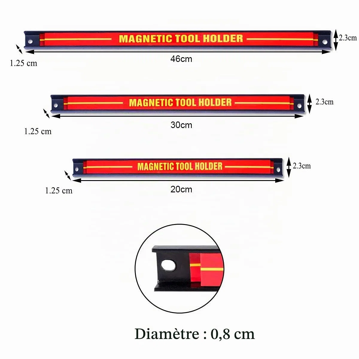 GIANTEX Lot de 3 Barres Magnétiques pour Outils, Barre Aimantée Puissant, Porte-Outils Mural pour Maison Garage Atelier (Lot de 3, Différentes Tailles)