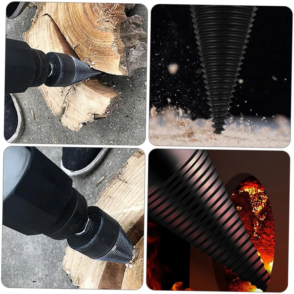 Cône de Foret en Acier Noir Résistant à L'Usure Travail du Bois, Foret Polyvalent 32Mm pour Fendre le Chêne et Autres Bois Durs