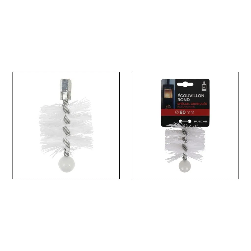 RUECAB - Brosse de ramonage Ø80mm pour poêle à granulés/pellets, hérisson ramonage nylon Ø80mm, Filetage femelle M12 x 1,75mm, longueur : 150mm - Ecouvillon de ramonage 80mm - Spécial poêles granulés
