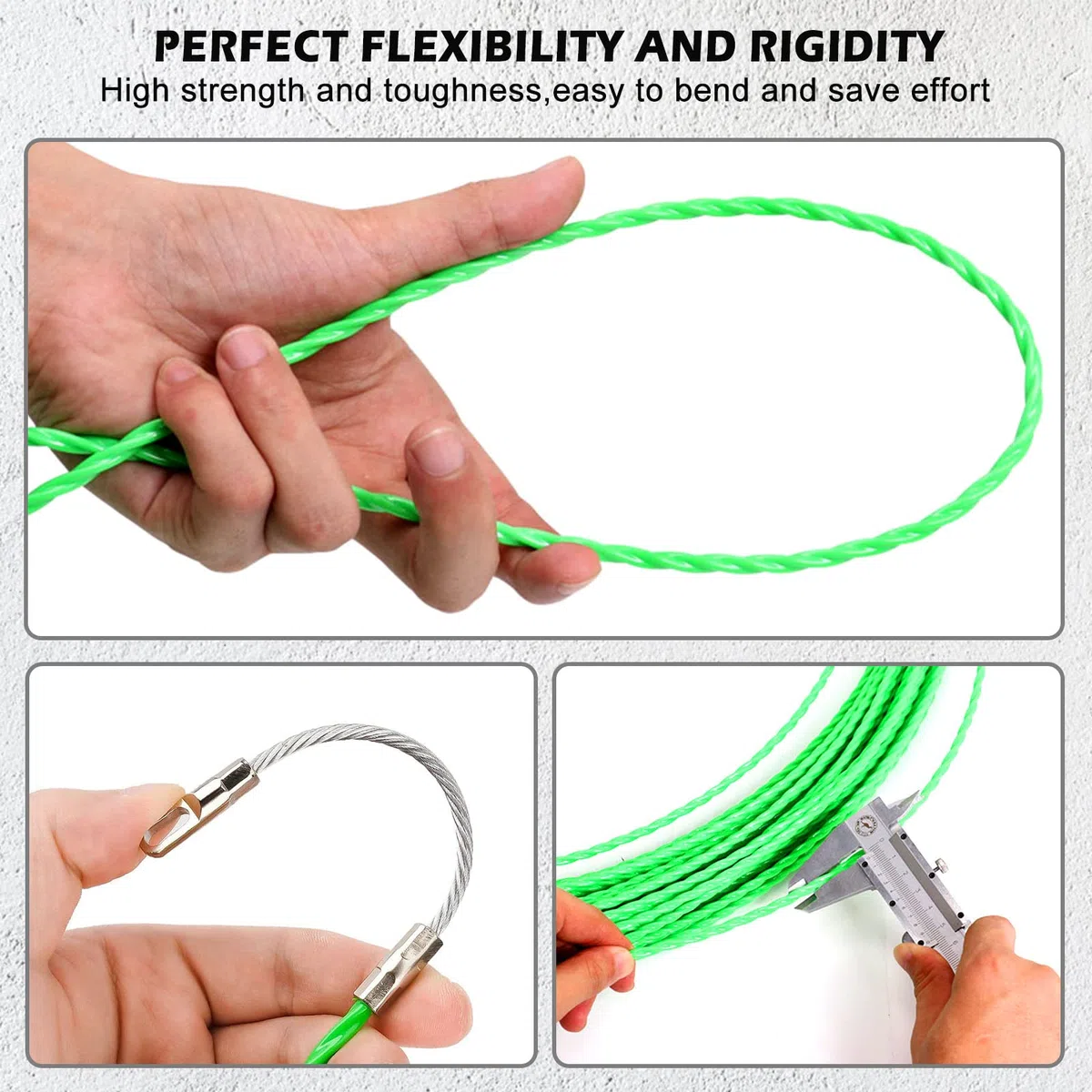 50M Aiguille Electricien, Tire Fils Electrique Aiguille Tire Fil avec 2 Ressorts de Guidage, Tire Cable Electrique Diamètre 4 mm pour Pose Conduit de Sol