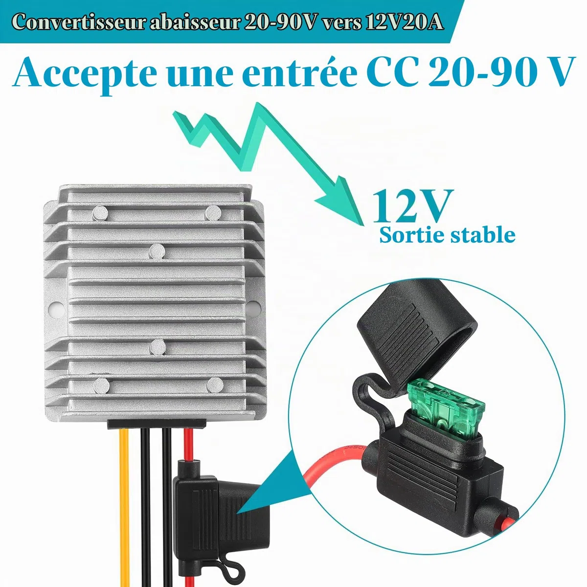 DC-DC 20V-90V à 12V Convertisseur de Tension 240W | Step Down 12V Régulateur de Tension 12V Transformateurs Module d'alimentation Abaisseur