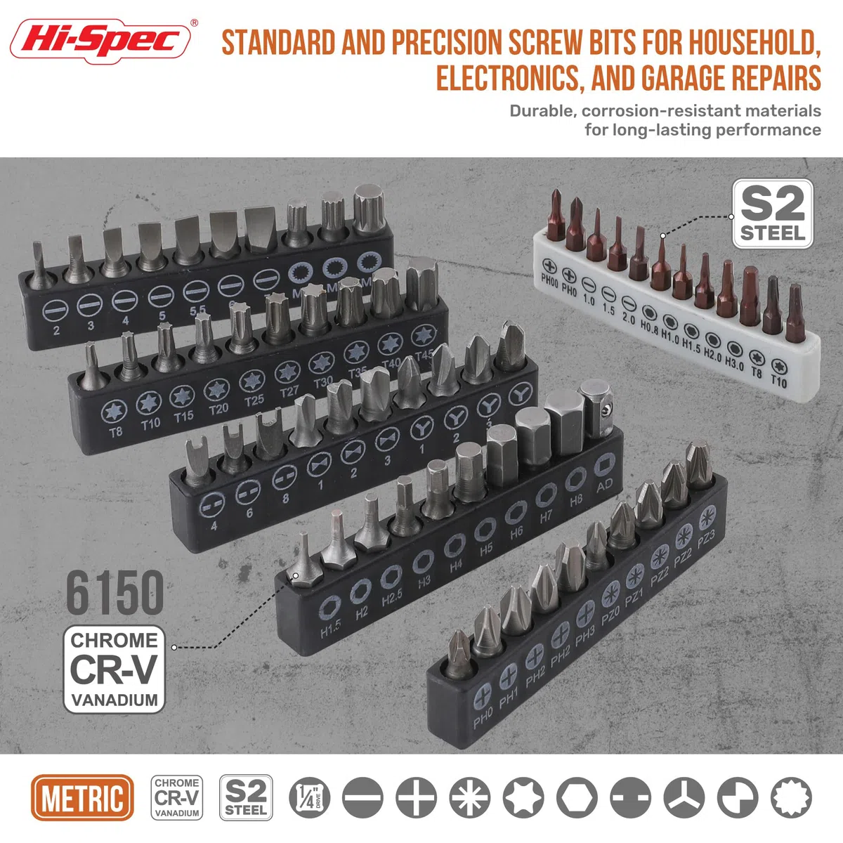 Hi-Spec Coffret de 79 pièces Embouts de Vissage Multiples et Douilles 1/4 pouce avec Poignées. Extension Flexible Embouts de Précision Torx et Antivol 1/4 pouce Hex le tout dans une Mallette